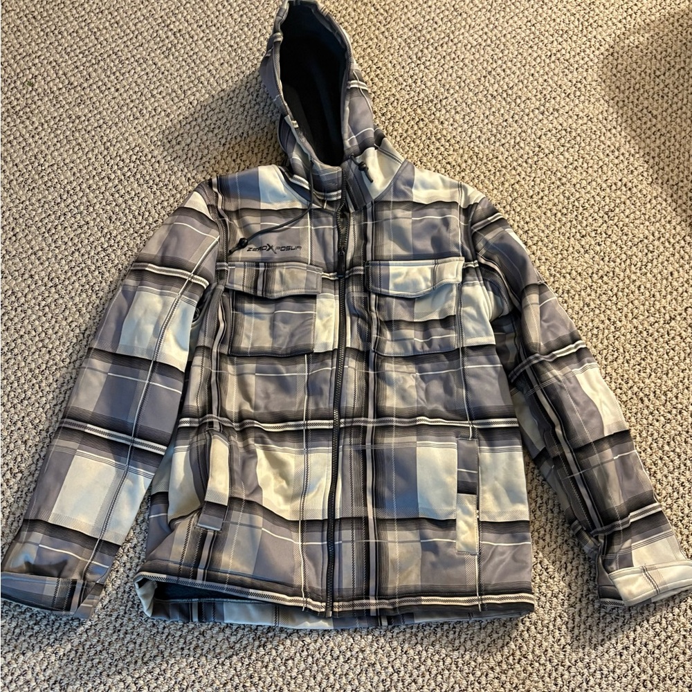 ZeroXposur Gray and White Puffer Jacket with Hood